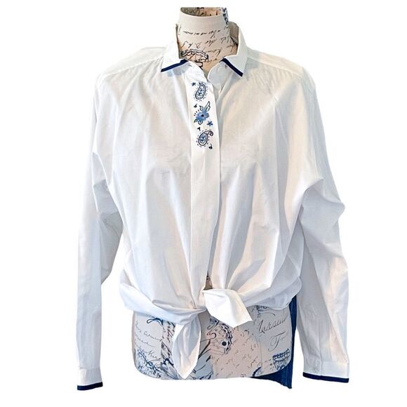 𝅺COTTAGE Core White Blouse with Blue Embroidery - Picture 2 of 8